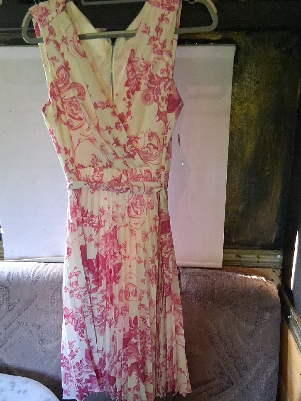 Danny & Nicole Cream Midi Dress with Pink Floral Print